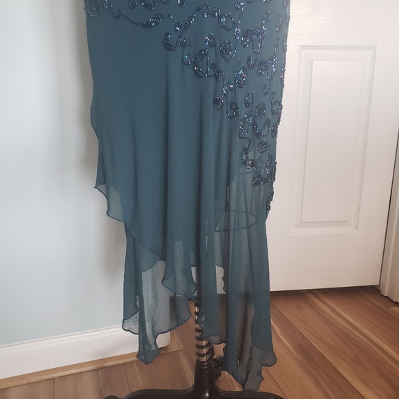 Cache Silk Teal Beaded 1920s Style Evening Dress, 4 - Picture 11 of 16